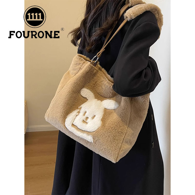 Niche fur bag women's new trendy large-capacity plush handbag cute rabbit shoulder tote bag