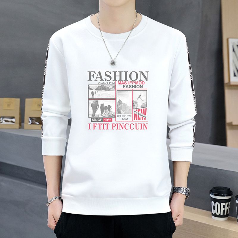 [With velvet/without velvet] Autumn and winter men's pullover sweatshirt men's round neck printed sweatshirt men's long-sleeved T-shirt men