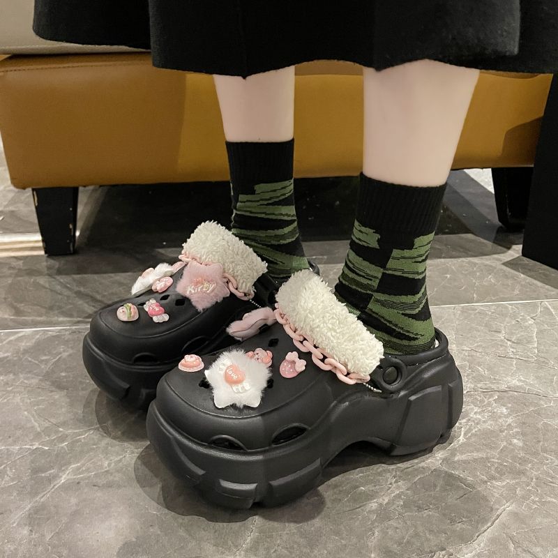 洞洞棉拖鞋女冬季外穿增高2022新款巴斯光年防滑加绒保暖包头拖鞋