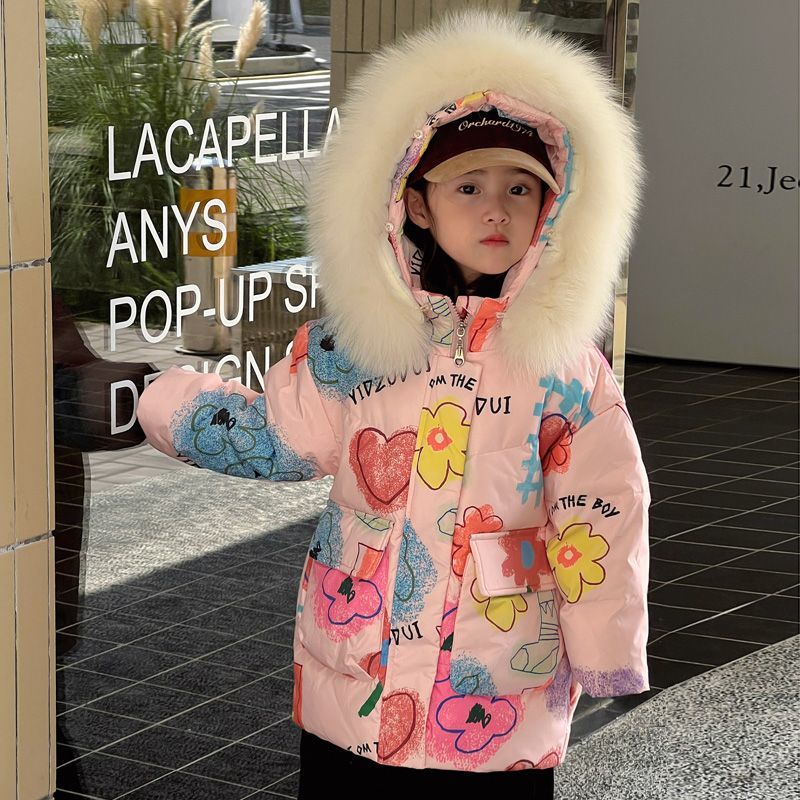 2023 New Thickened Korean Princess Style Childhood Medium and Long Girls' Sisterhood Winter White Duck Down Jacket