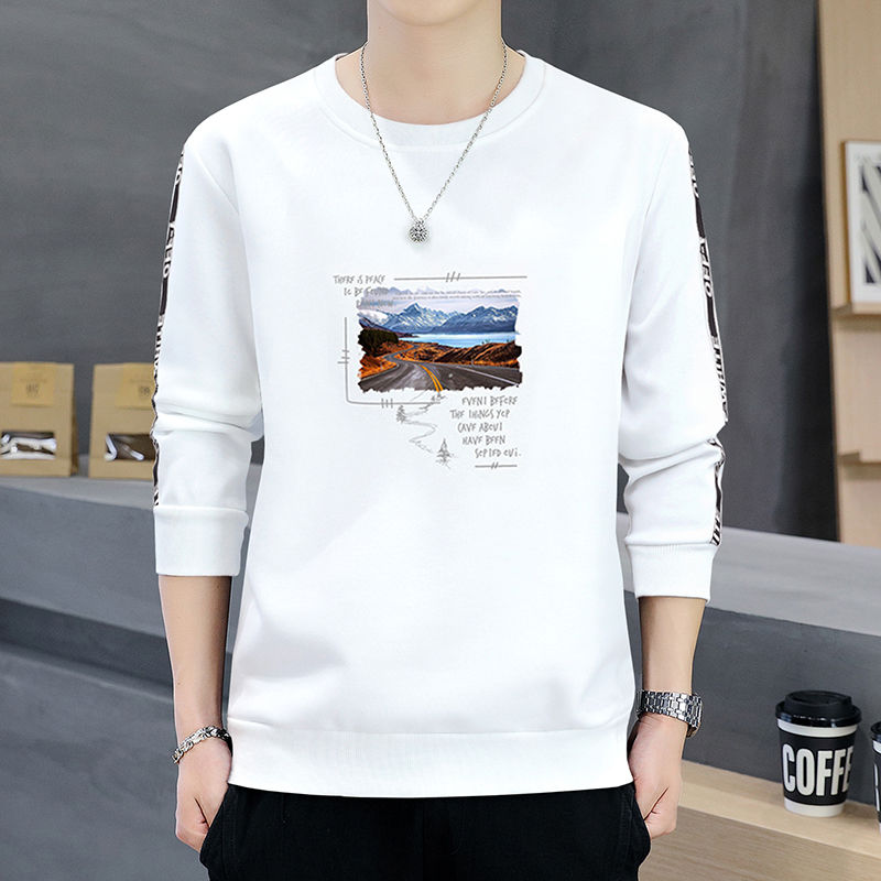 [Fleece/Non-Fleece] Men's pullover sweatshirt men's round neck printed sweatshirt men's long-sleeved T-shirt bottoming shirt for men