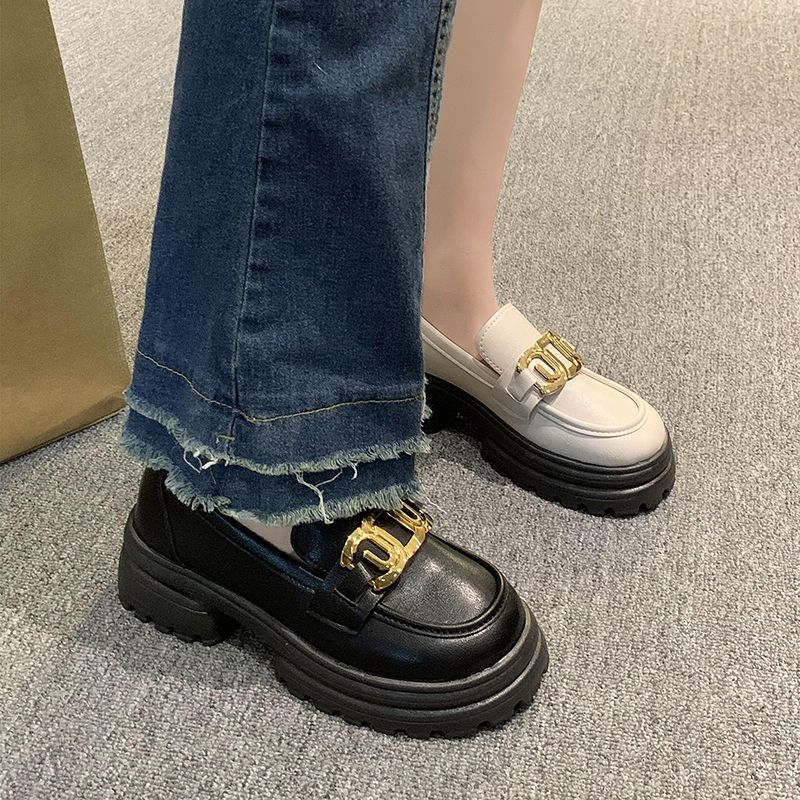 JVBG鞋子百搭學生高顏值校園秋季女鞋2023新款百搭松糕厚底小皮鞋