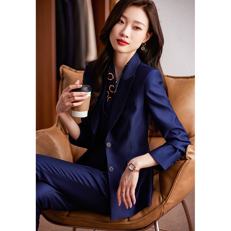 High-end orange blazer women's commuter business attire suit vest three-piece set slim temperament manager work clothes