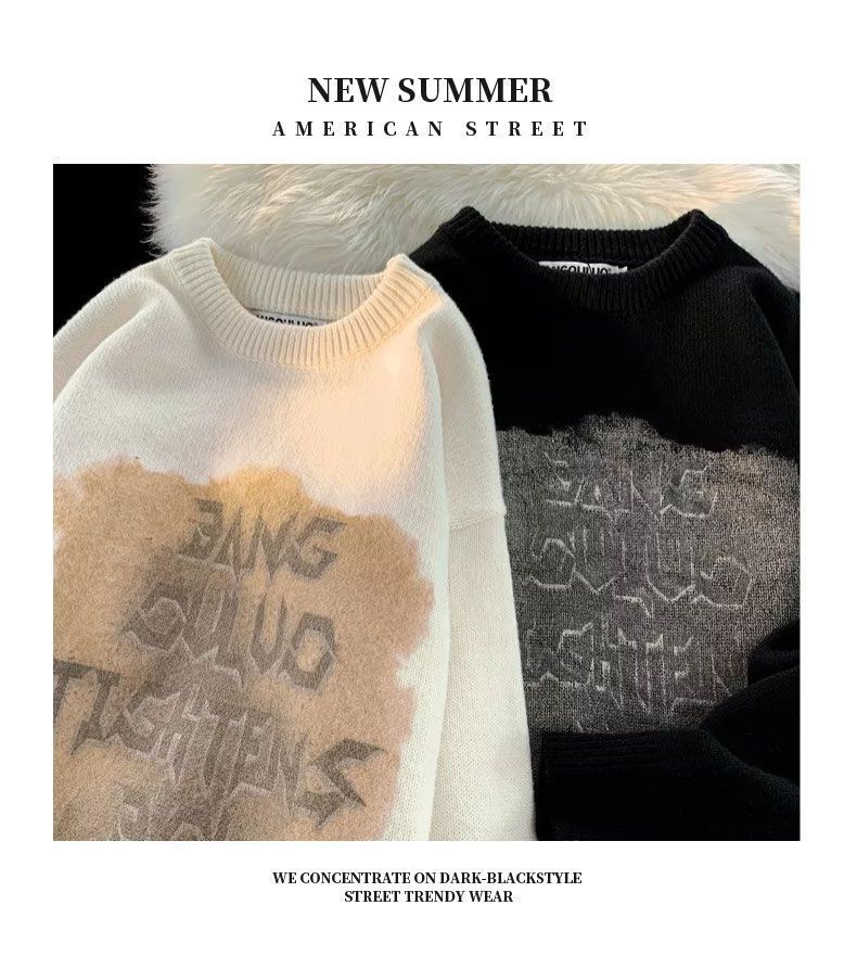 Unisex Retro Graffiti Sweater Thick Knit Pullover Autumn Winter_voghion.com