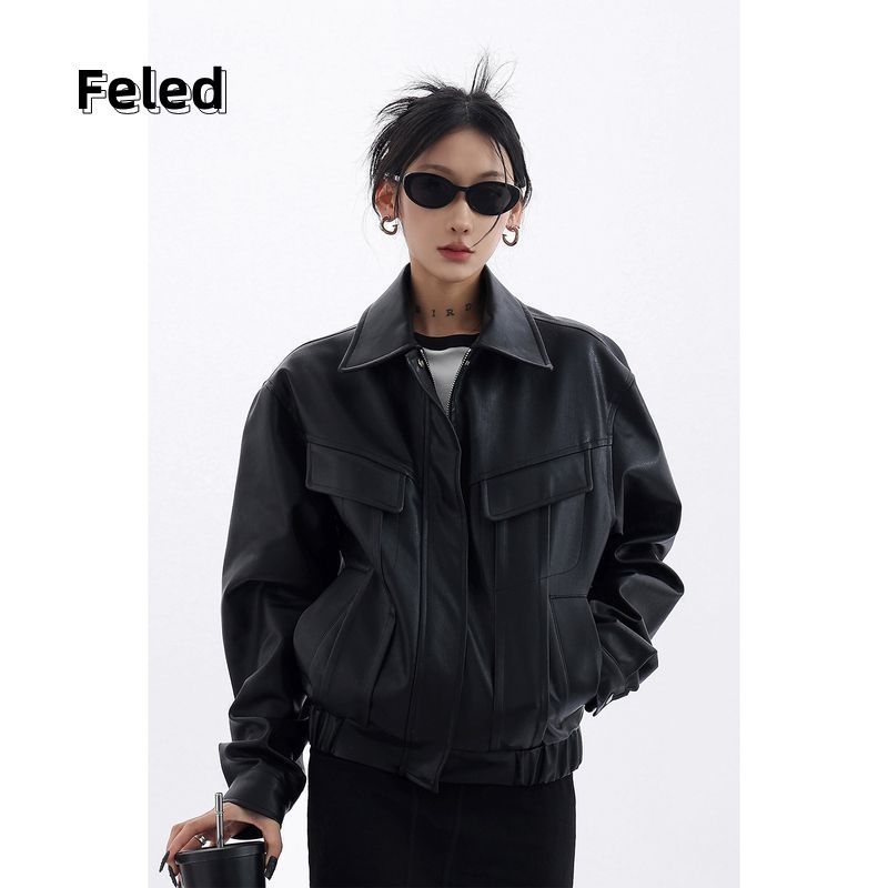 Feila Denton Maillard Motorcycle Jacket Leather Jacket for Men and Women 2023 Early Autumn New High Loose Slim Trendy Top
