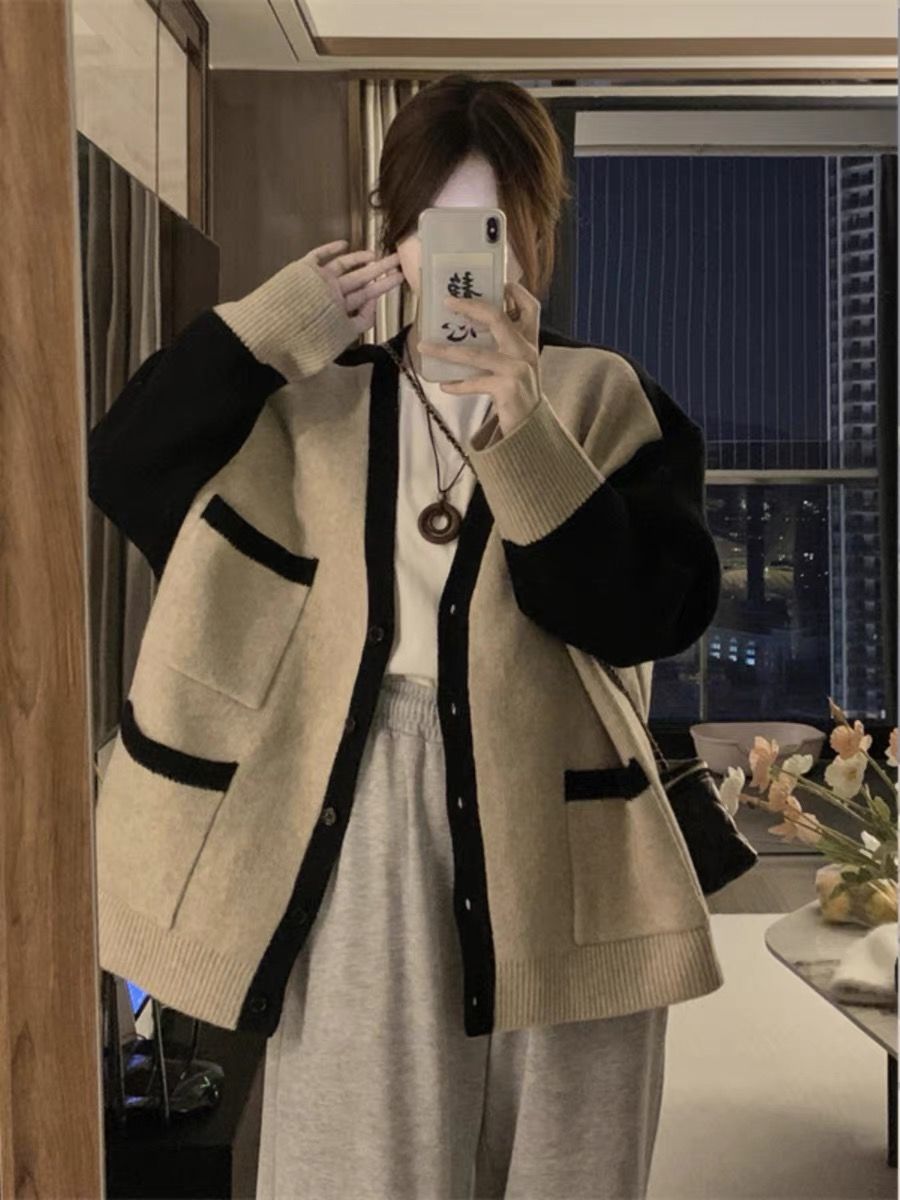 2023 Autumn and Winter New Loose Lazy Sweater Knitted Cardigan Oversize Temperament Socialite High-end Jacket for Women