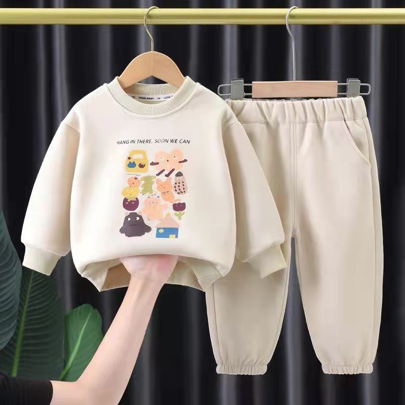 韩版儿童套装男女童秋季新款童装宝宝衣服卡通卫衣卫裤两件套洋气