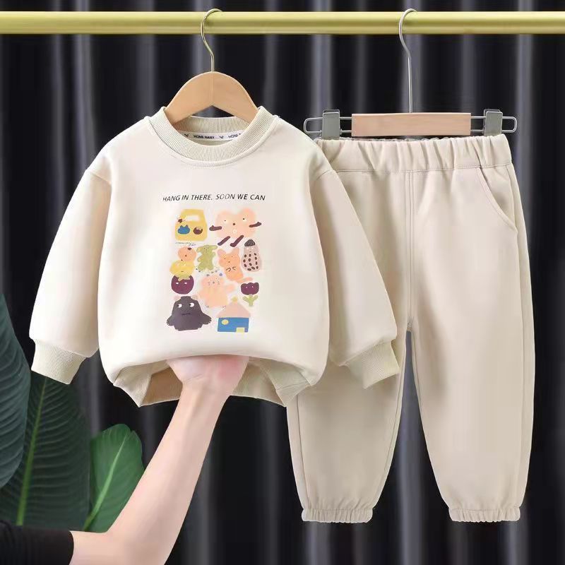 Korean style children's suit for boys and girls in autumn new children's clothing baby clothes cartoon sweatshirt and sweatpants two-piece set Western style