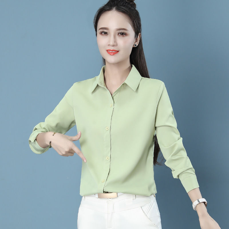 新款白色襯衫上衣女長袖春秋款洋氣外穿氣質OL職業工作服商務襯衣