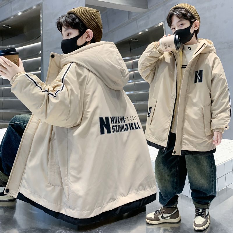 男童秋冬加絨外套2023新款中大兒童加厚派克服帥氣男孩炸街棉衣潮