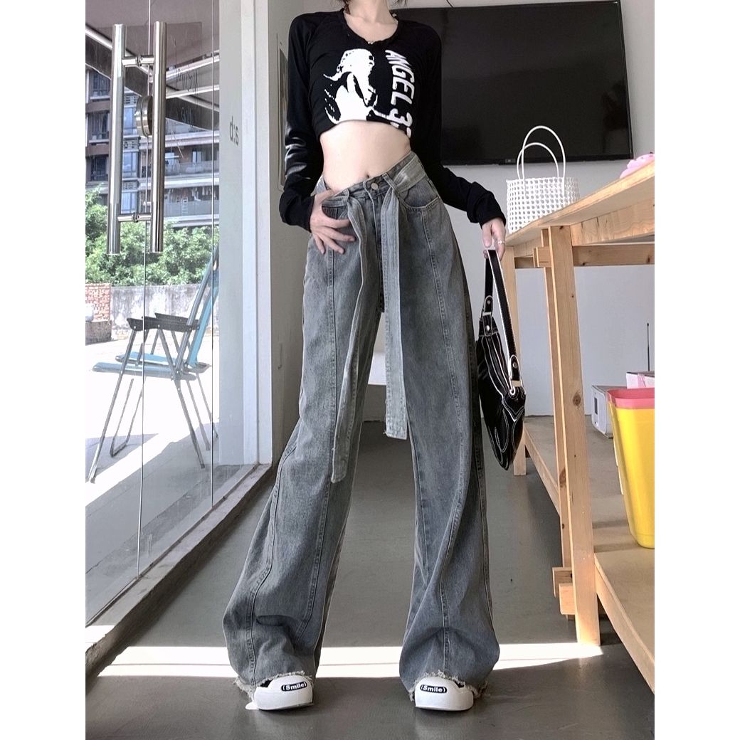 春秋2023年新款爆款小個子直筒褲夏款女士褲子高腰闊腿褲牛仔褲女