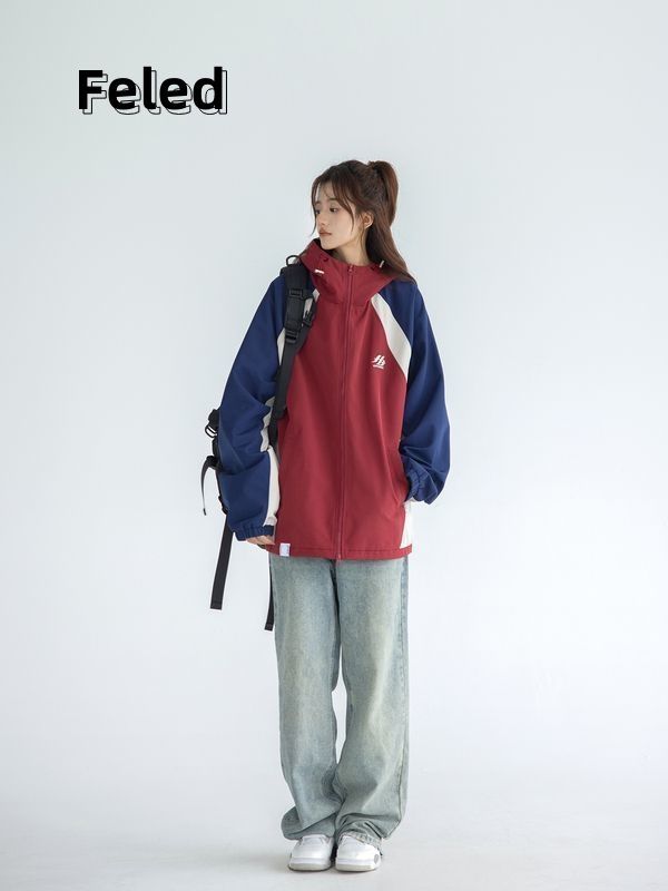 Feila Denton high street all-match new jackets, jackets, men's and women's American retro color matching sports trendy tops