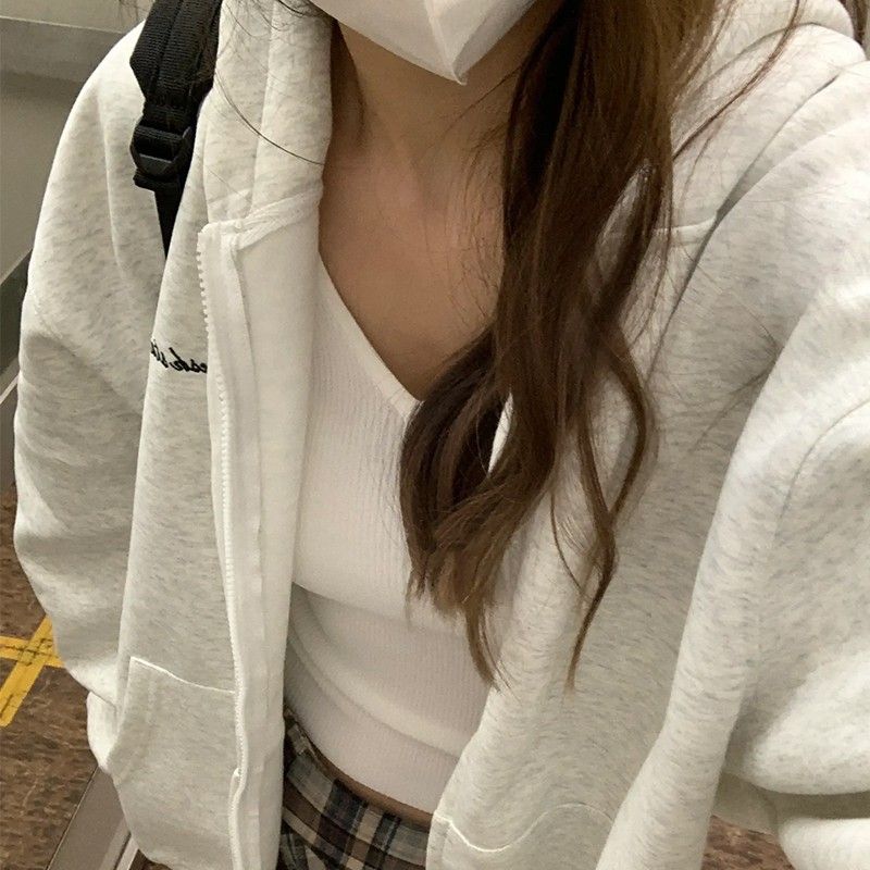 燕麥色學院風開衫衛衣女外套女秋冬加絨連帽上衣學生韓版百搭顯瘦