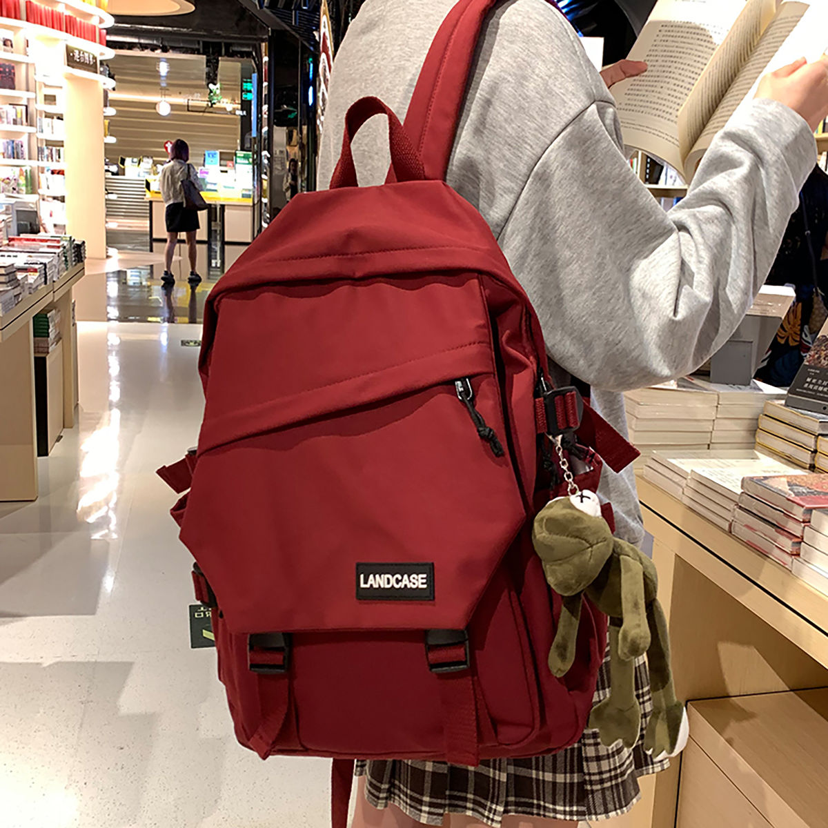 紅色書包男初中2023年新款高中大學生女潮牌大容量電腦背包雙肩包