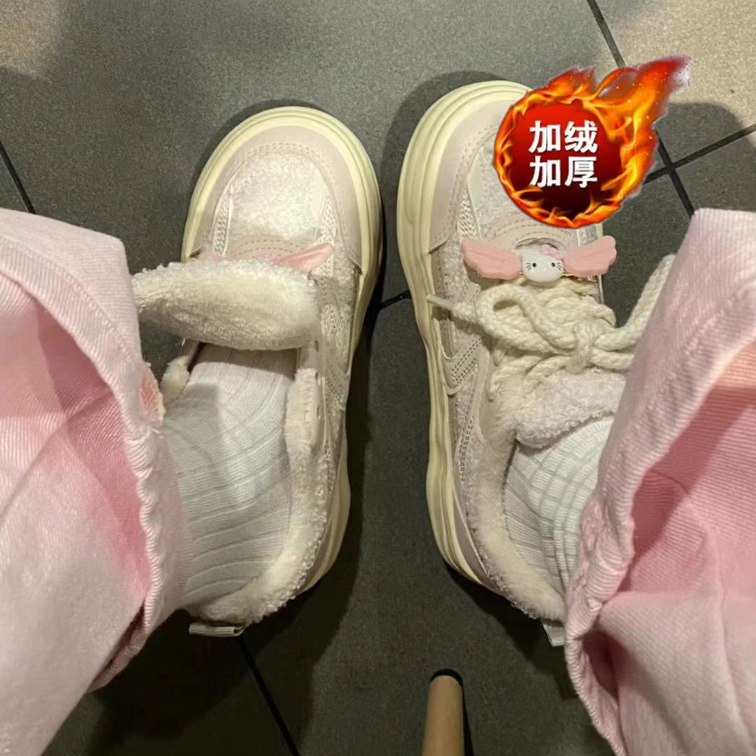 奶fufu加絨保暖棉鞋子女2023冬新款軟綿綿可愛學生板鞋二棉小白鞋