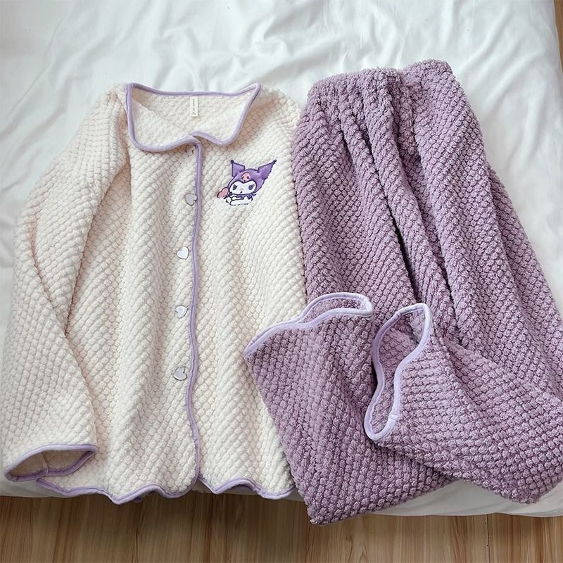 珊瑚絨睡衣女秋冬季加厚加絨學生可愛2023年新款法蘭絨家居服套裝