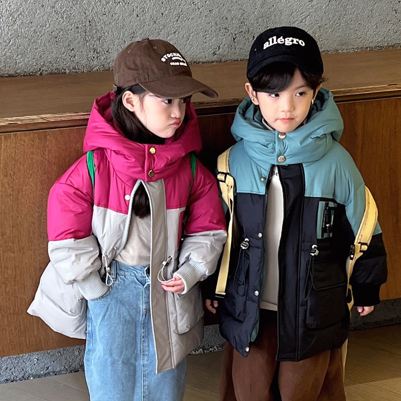 2023年新款羽絨服男女小童拼接防寒白鴨絨加厚潮洋氣冬季外套