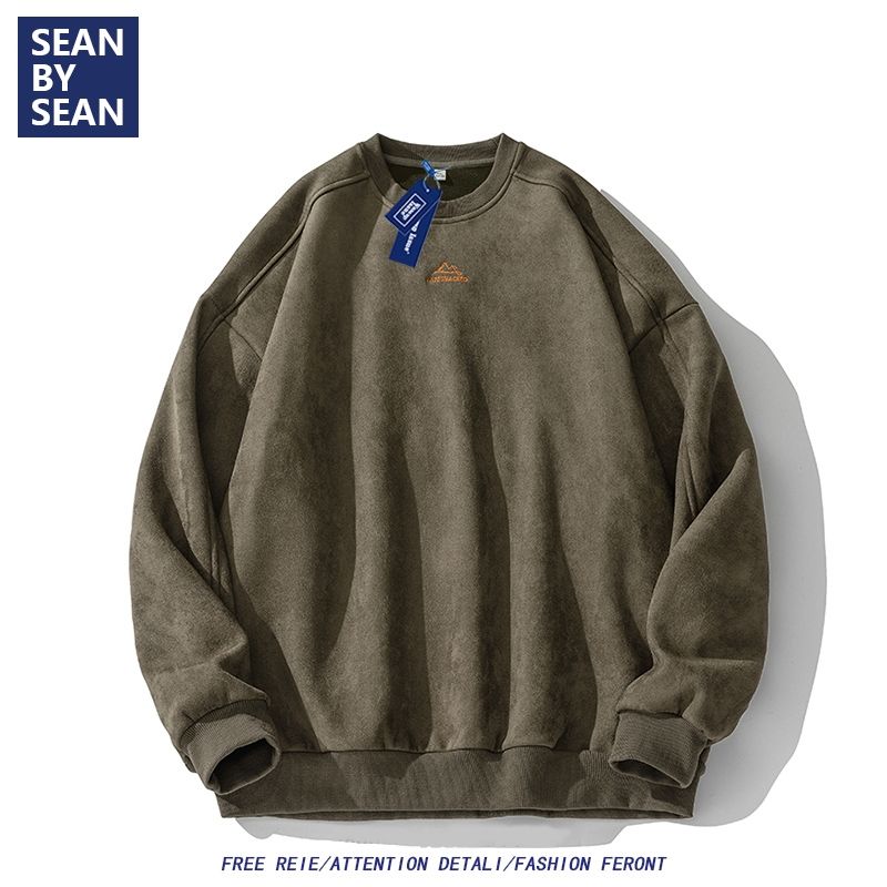 SEANBYSEAN美式復古重磅麂皮絨衛衣男潮寬鬆秋季百搭休閒套頭外套