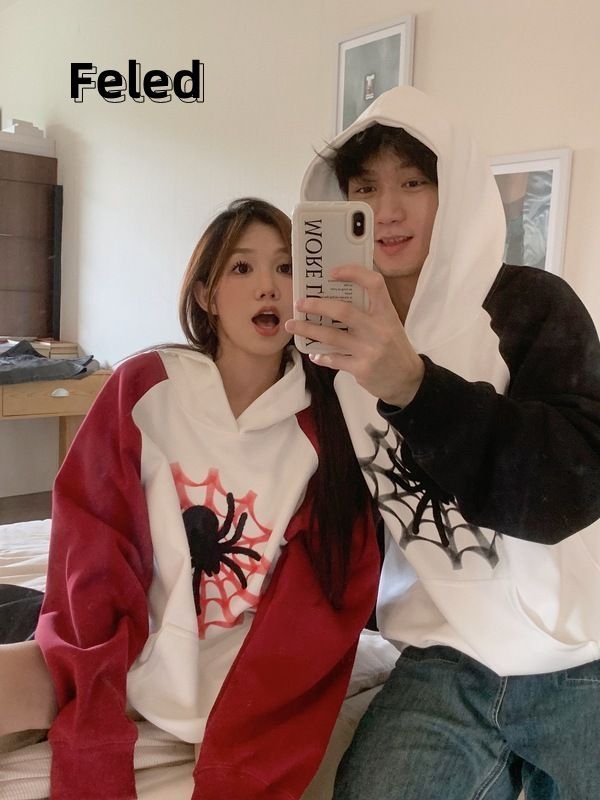飛拉丹頓情侶衛衣外套男女設計感個性蜘蛛印花連帽時尚百搭潮上衣