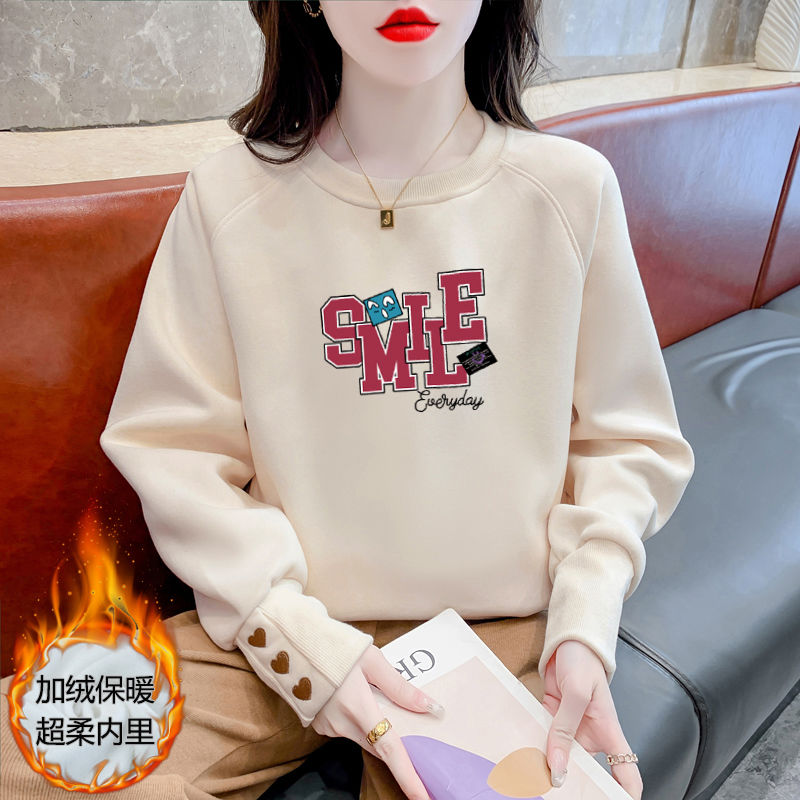 衛衣女2023秋裝新款外穿韓版印花圓領寬鬆顯瘦遮肚大碼加絨上衣潮