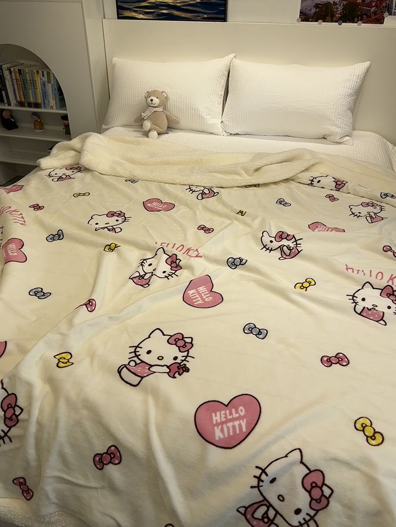 冬季可爱正品爱心kitty猫羊羔绒毛毯加厚牛奶珊瑚绒毯子沙发盖毯