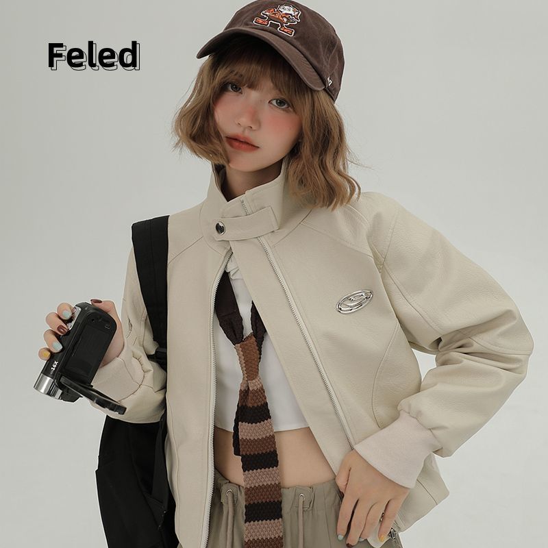 Feira Denton American solid color jacket for men and women, autumn and winter design, short motorcycle wear, high-end jacket top