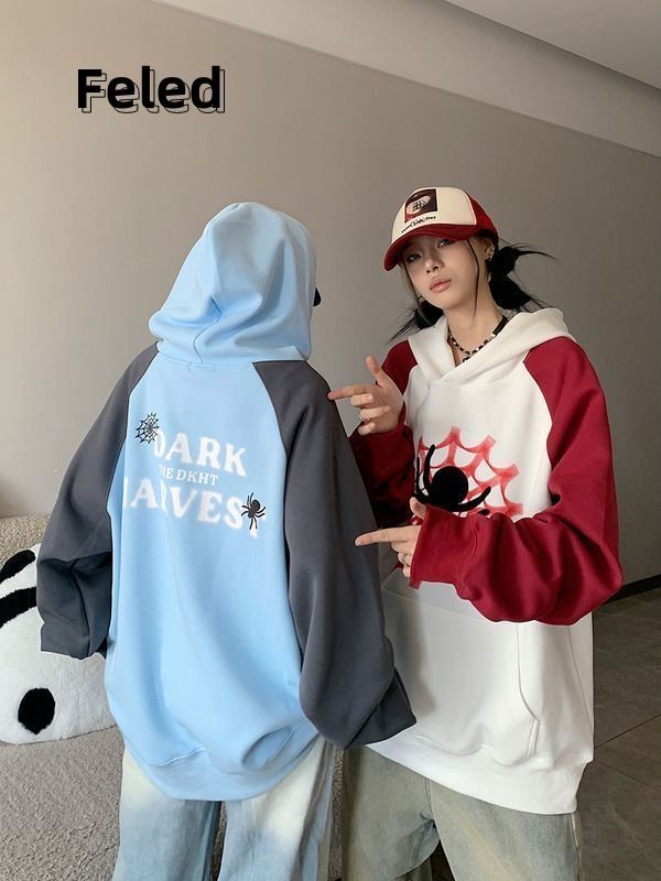飛拉丹頓美式街頭寬鬆顯瘦蜘蛛連帽衛衣男女oversize休閒百搭上衣