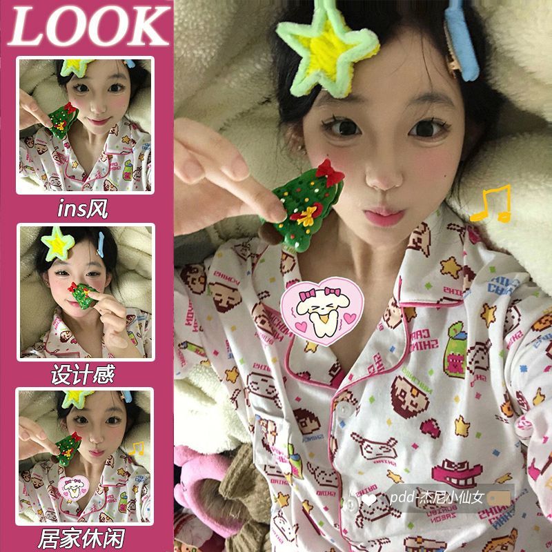 可愛蠟筆小新睡衣女春秋季新款日系卡通長袖學生ins風家居服套裝