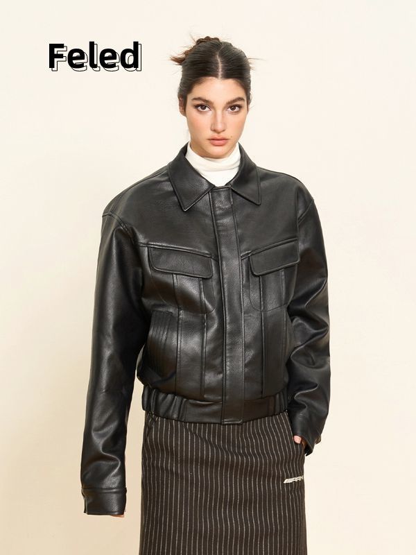 Feira Denton American retro short leather jacket for men and women 2023 autumn new fashion jacket trendy tops