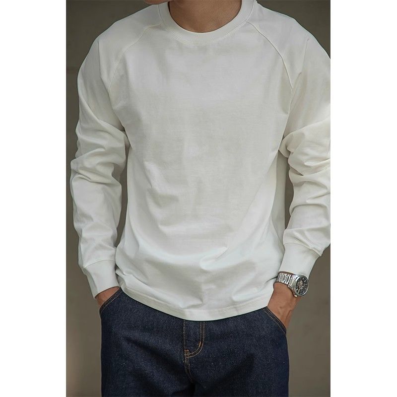 Amerikansk raglan långärmad T-shirt i ren bomull för män Amikaki liten halsringning med en trendig logotyp under_voghion.com