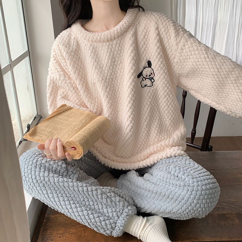 珊瑚絨睡衣女秋冬季加厚加絨學生可愛2023年新款法蘭絨家居服套裝