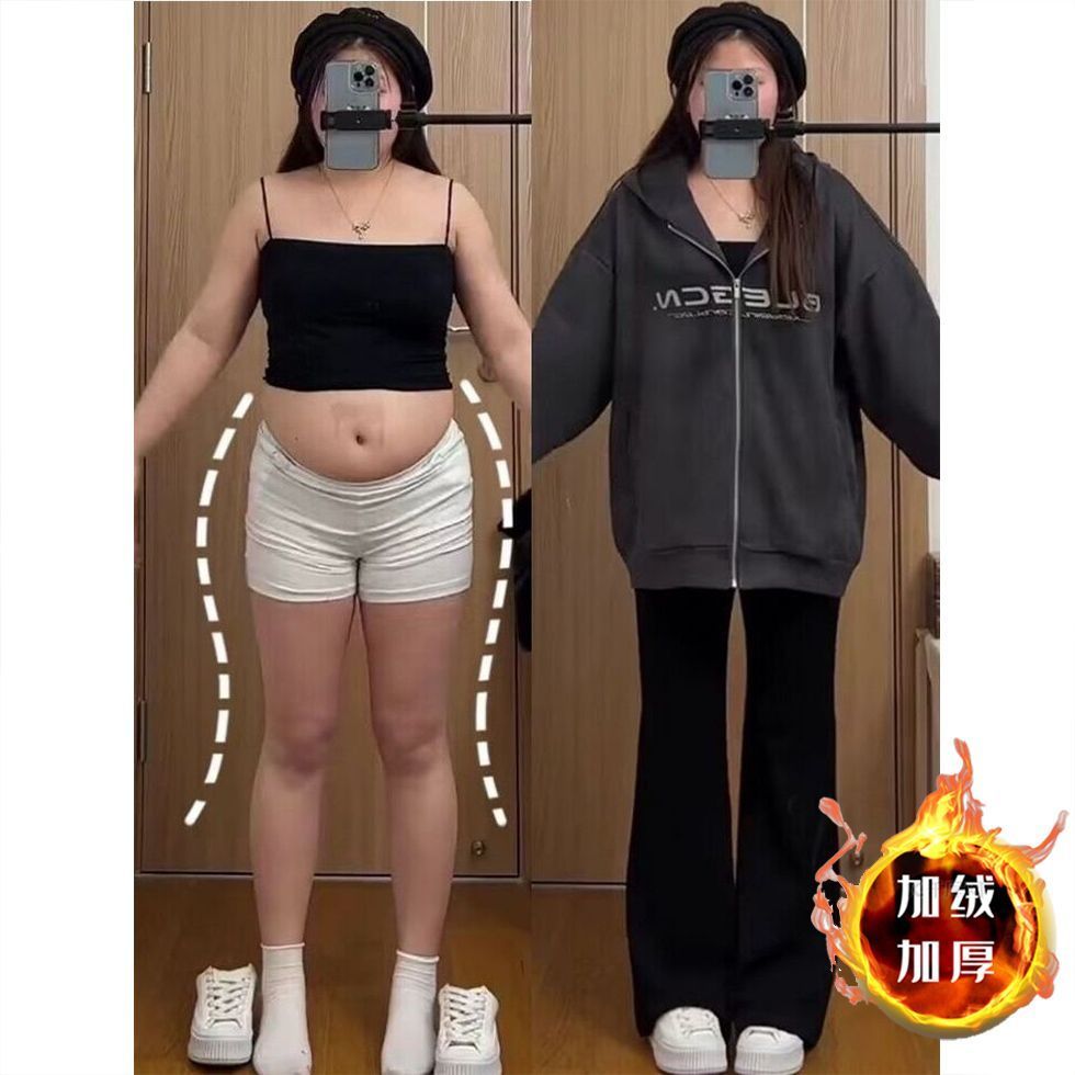 適合梨形身材遮胯顯瘦大碼加絨微喇牛仔褲女黑色學生闊腿喇叭褲女