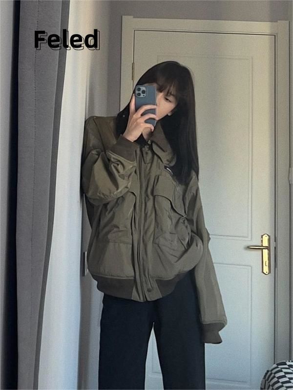 Feila Denton American retro baseball uniform jacket for men and women loose slim casual all-match bomber jacket top
