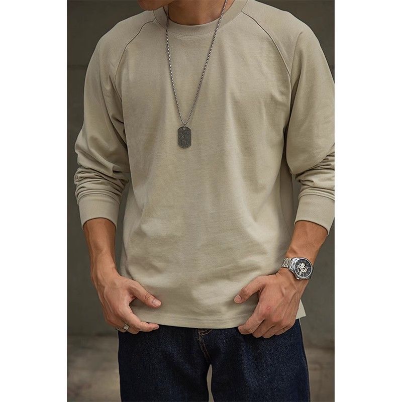 Amerikansk raglan långärmad T-shirt i ren bomull för män Amikaki liten halsringning med en trendig logotyp under_voghion.com