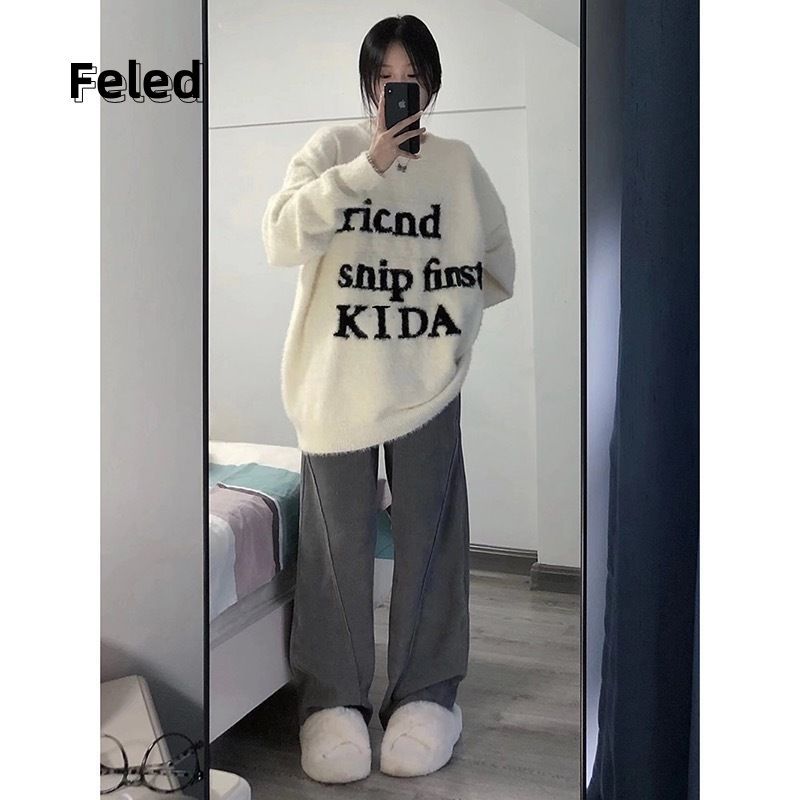 Feira Denton American retro soft waxy knitted sweater for men and women, lazy style, loose, slim, casual, versatile and trendy top