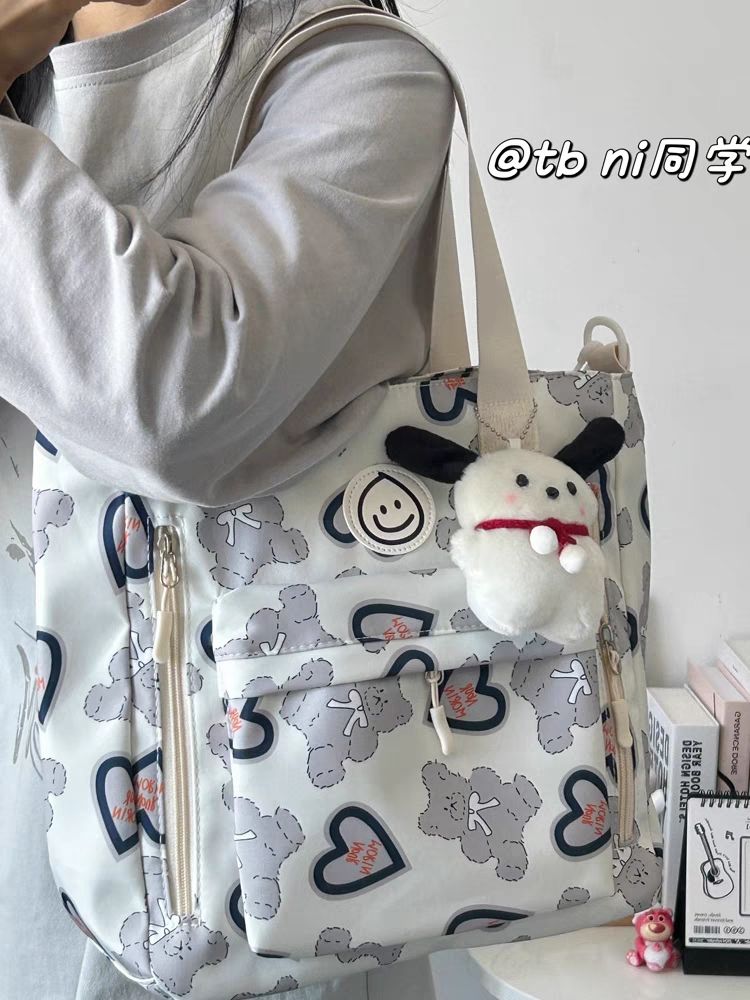 韓版ins大容量斜挎包學生補習手提袋 學院軟妹笑臉印花設計單肩包