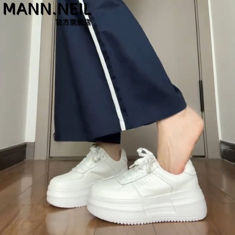 Mann Neil5cm厚底小白鞋女2023春季新款百搭板鞋女學生增高休閒鞋