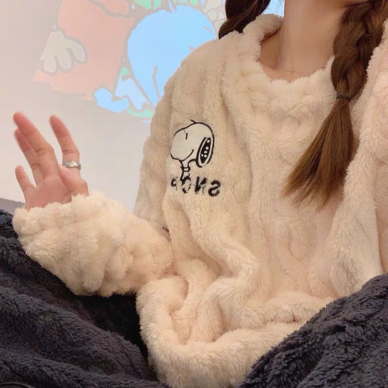 珊瑚絨睡衣女秋冬季加厚加絨學生可愛2023年新款法蘭絨家居服套裝