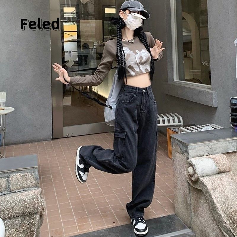 飛拉丹頓美式復古美拉德寬鬆牛仔褲男女做舊港風通勤百搭直筒褲