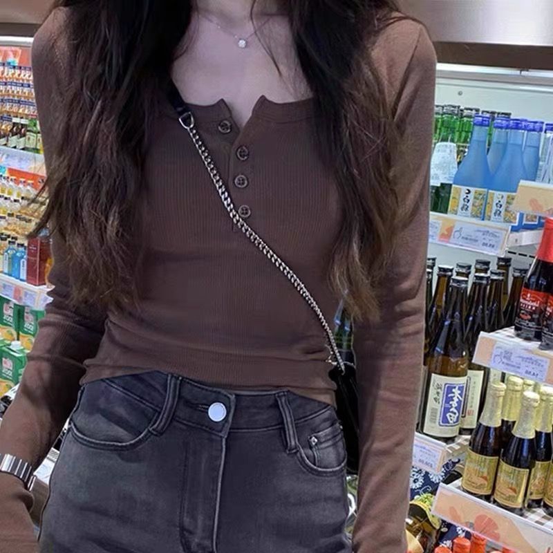 港風復古長袖t恤女春秋季韓版ins新款修身顯瘦辣妹內搭打底衫上衣