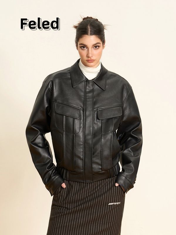 Feira Denton American retro short leather jacket for men and women 2023 autumn new fashion jacket trendy tops