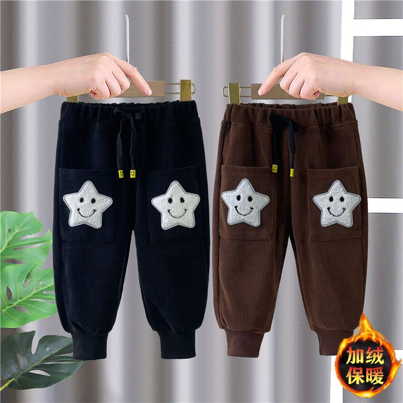 Children's velvet warm casual pants for boys and girls in autumn and winter all-in-one velvet trousers for children and babies trendy thickened leggings pants