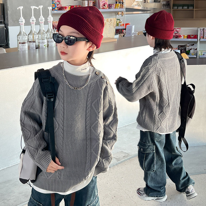 男童毛衣2023新款秋冬款男孩冬季针织衫韩版加厚儿童中大童洋气潮