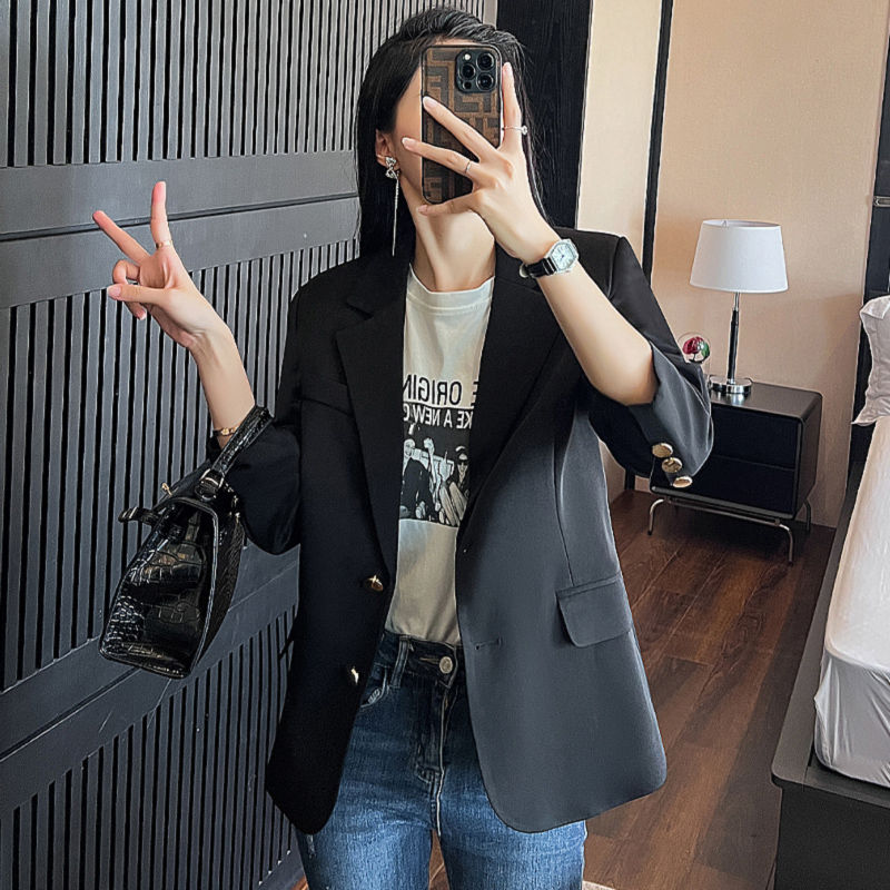 Black suit jacket for women autumn and winter 2023 new style this year's popular design niche Korean style loose casual suit