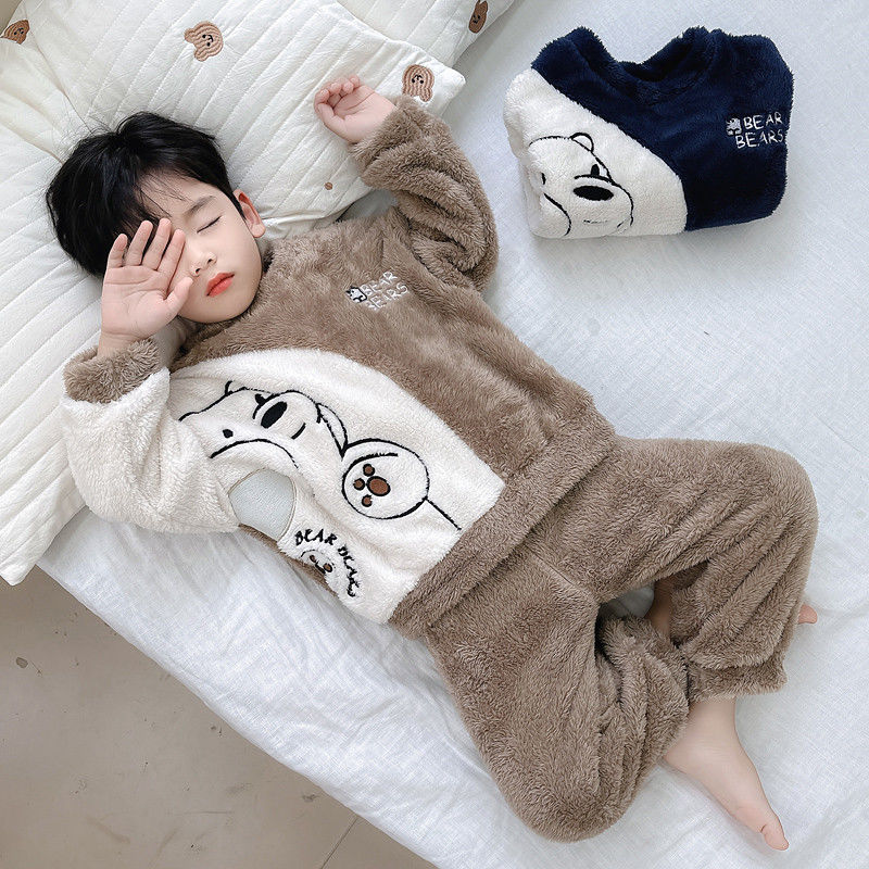 Boys pajamas autumn and winter flannel thickened coral velvet  new children's home clothes set baby boy