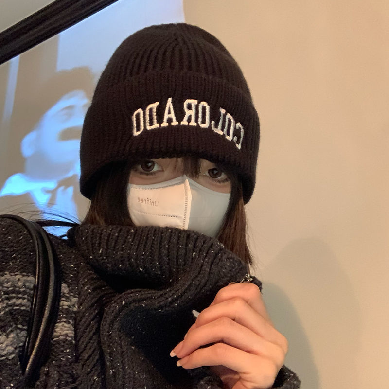 Knitted hat for women in autumn and winter new style embroidered letter ear protection cold hat Korean version ins versatile warm woolen hat for men
