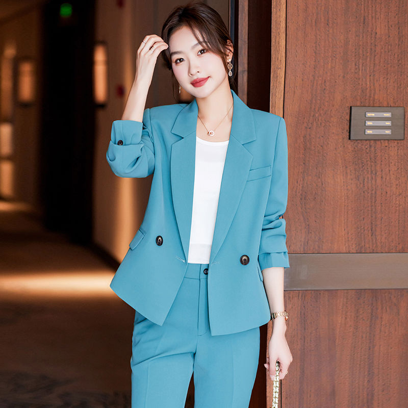 White blazer women's high-end autumn and winter short business attire suit wide-leg pants suit two-piece set