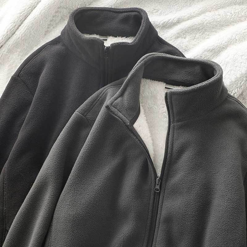 American polar fleece jacket for men in winter, thickened velvet, warm stand-up collar cotton coat, cardigan sweatshirt, imitation sherpa jacket