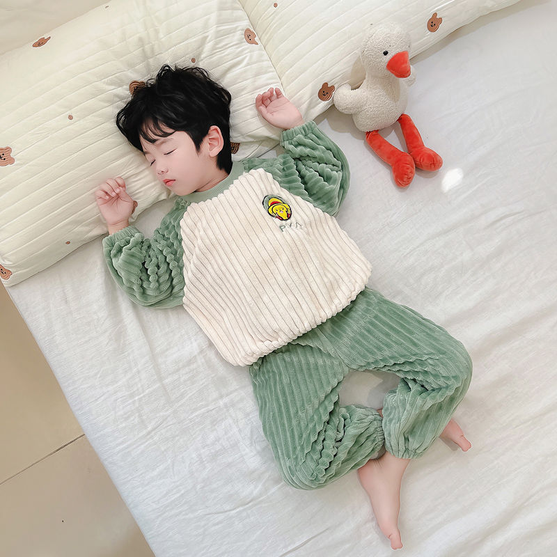 Boys pajamas autumn and winter flannel thickened coral velvet  new children's home clothes set baby boy