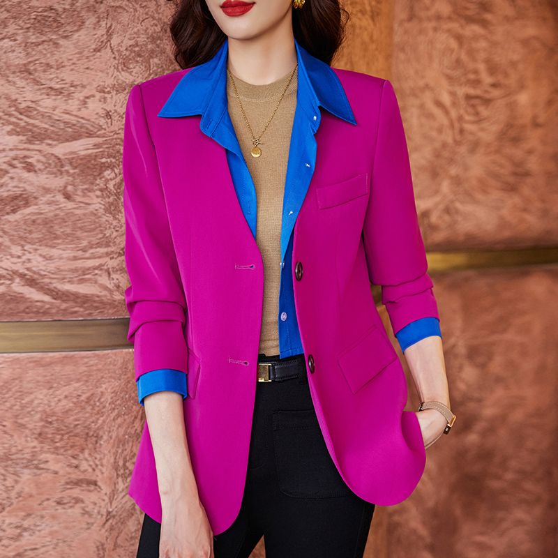 Fake two-piece casual suit jacket for women 2023 new autumn and winter small Korean style high-end suit